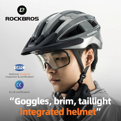 ROCKBROS Ultra-Light Cycling Helmet Taillight Magnetic Goggles Integrated Bicycle Helmet High Quality Protection Mtb Road