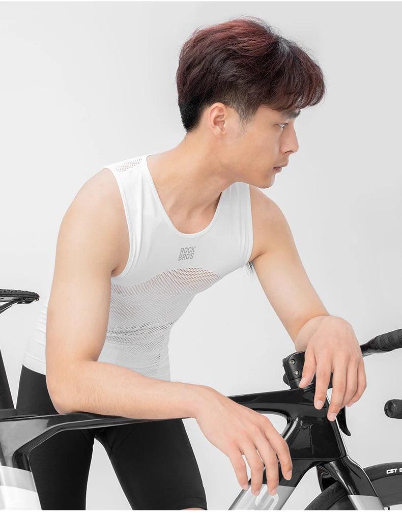 ROCKBROS Cycling Vest High Elastic Cycling Base Layer Sleeveless Bicycle Vest Quick Dry Undershirt Breathable Running Sport