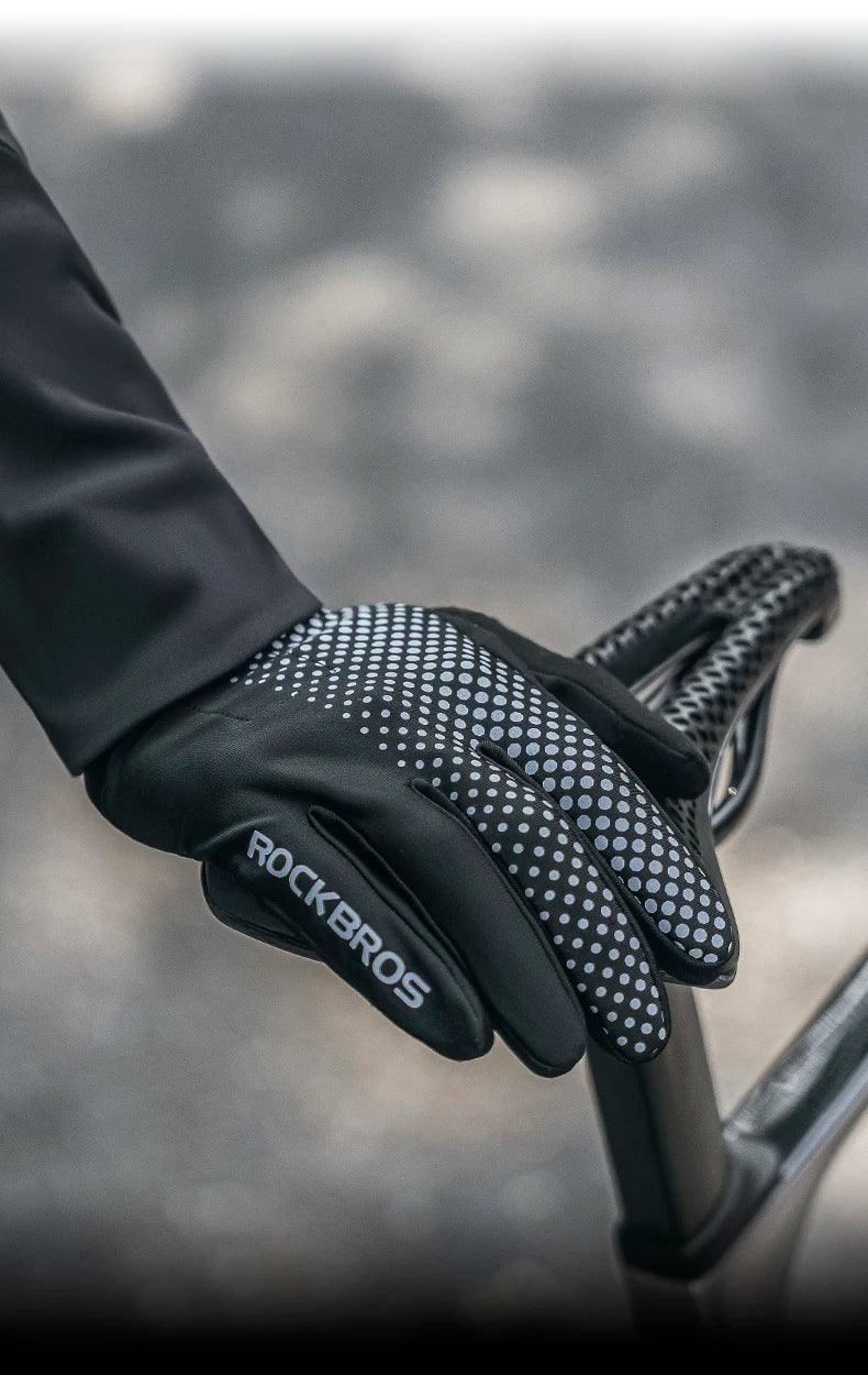 ROCKBROS Full Finger Gloves Sports Breathable Touch Screen Gloves MTB Road Bike Non-slip Gloves Cycling Lengthened Wrist Outdoor