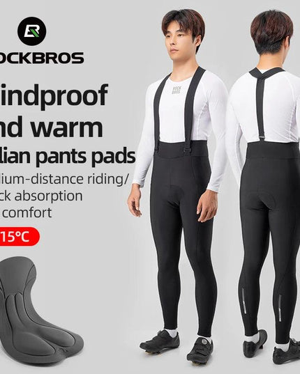 ROCKBROS Windproof Warm Bicycle Pants Winter Removable Buckle Strap Pants High Quality Shock-Absorbing Comfort Pad Pants MTB Men
