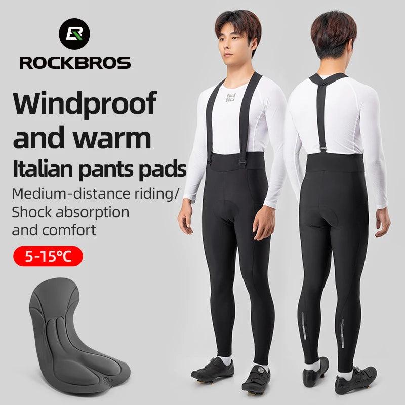 ROCKBROS Windproof Warm Bicycle Pants Winter Removable Buckle Strap Pants High Quality Shock-Absorbing Comfort Pad Pants MTB Men