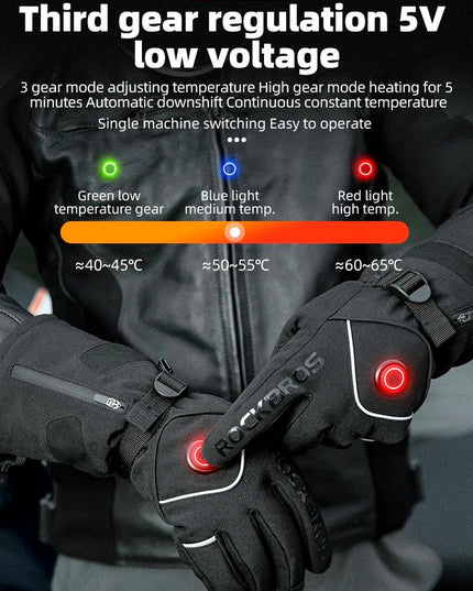 ROCKBROS Electric Heated Gloves Warmer Ski Gloves With Battery Powered Snowboard Cycling Glove Non-slip Touch Screen Gloves