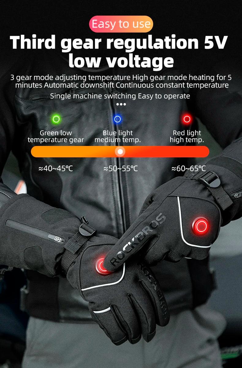 ROCKBROS Electric Heated Gloves Warmer Ski Gloves With Battery Powered Snowboard Cycling Glove Non-slip Touch Screen Gloves