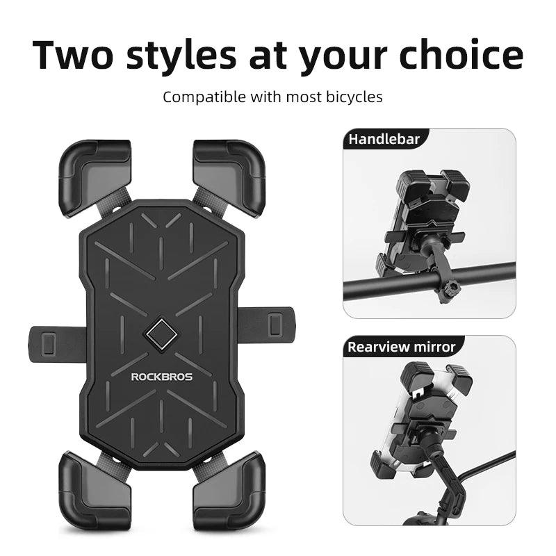 ROCKBROS Bike Phone Holder 360° View Universal Bicycle Phone Holder 4.5-7.2inch Mobile Phone Stand Shockproof Motorcycle Bracket