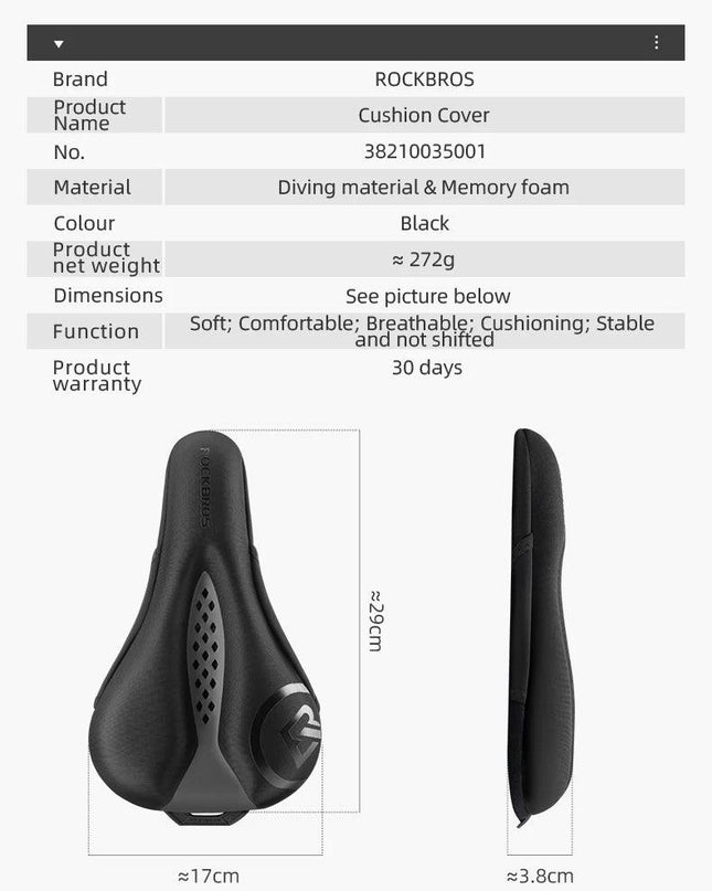 ROCKBROS Bicycle Saddle Cover Liquid Silicone Gel Breathable Seat Soft Thickened MTB Shockproof Cushion Cycling Accessories