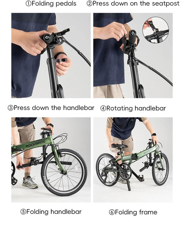 ROCKBROS 20 inch Folding Bike with Shimano 8-speed Aluminium Alloy Frame V Brake Lightweight Adult Unisex Adjustable Bike
