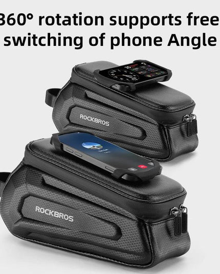 ROCKBROS Bike Bag Front Handlebar Bag Hard Shell 360° Cell Phone Holder With Touch Screen Waterproof Front Frame Cycling Bag