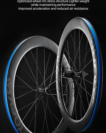 ROCKBROS Carbon Wheels 700c Road Bike Wheelset Tubeless Clincher Tires Rim Center Lock Or 6-bolt Back Road Cycling Wheelset
