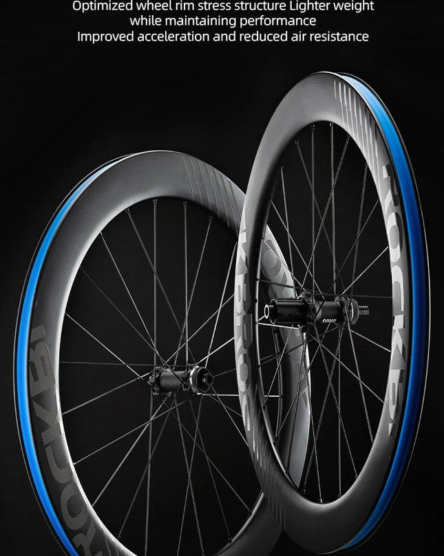 ROCKBROS Carbon Wheels 700c Road Bike Wheelset Tubeless Clincher Tires Rim Center Lock Or 6-bolt Back Road Cycling Wheelset