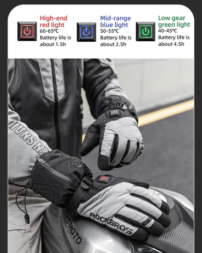 ROCKBROS Warm Heated Gloves Snowmobile Gloves With 3 Levels 4000mAh Rechargeable Battery Powered Electric Thermal Heat Glove