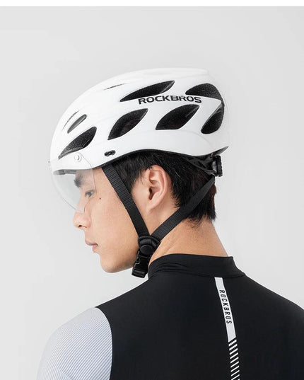 ROCKBROS Bike Helmet Lightweight Breathable Helmet PC+EPS with Photochromic Lens Wind-breaking Brim Safety Cycling Helmet