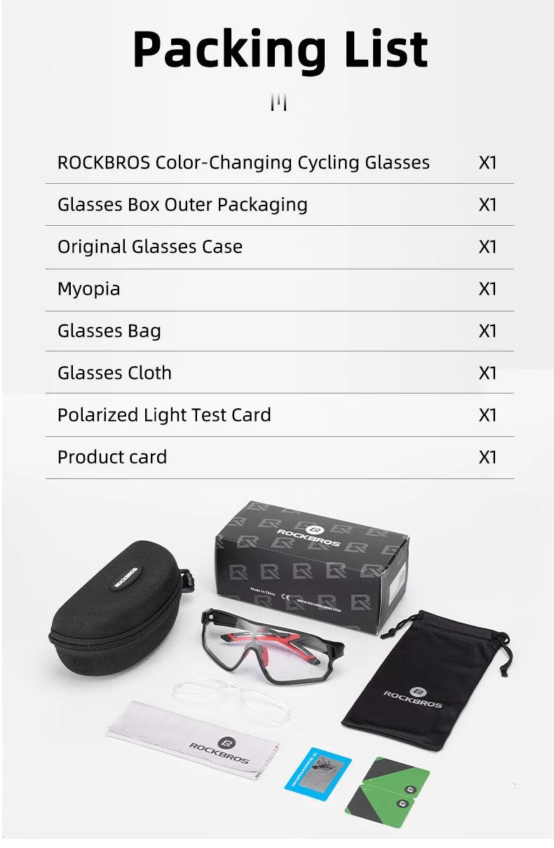 ROCKBROS Photochromic Cycling Glasses Outdoor Sports UV400 Goggles Sunglasses Bicycle Sports Eyewear Running Fishing Glasses