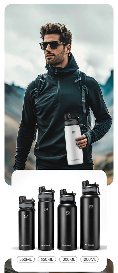 ROCKBROS 1L Thermal Water Bottle Sports Water Bottle Non Slip 304 Stainless Steel Cold And Hot Thermo Cup Cycling Hiking Equip