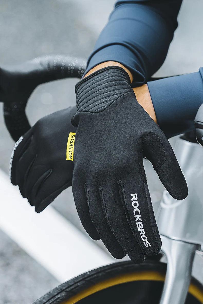 ROCKBROS Cycling Gloves MTB Road Bike Non-slip Gloves Touch Screen Winter Thermal Fleece Warmer Windproof Gloves Full Finger