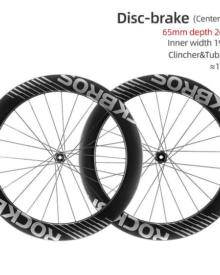 ROCKBROS Carbon Wheels 700c Road Bike Wheelset Tubeless Clincher Tires Rim Center Lock Or 6-bolt Back Road Cycling Wheelset