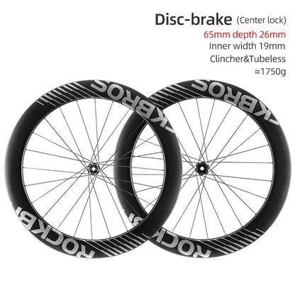 ROCKBROS Carbon Wheels 700c Road Bike Wheelset Tubeless Clincher Tires Rim Center Lock Or 6-bolt Back Road Cycling Wheelset