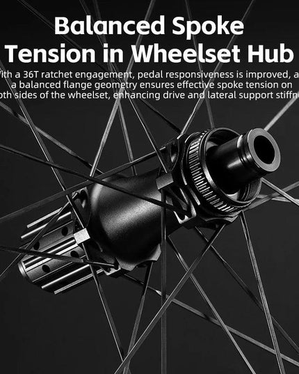 ROCKBROS Wheelset Ultralight Cycling Road Disc Carbon Wheelset  Tubeless Rim Tape 50mm Ratchet System 36T Road For Racing Bike