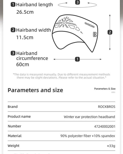 ROCKBROS Outdoor Cycling Headband Ear Warmer Men Winter Cycling Workout Windproof Double Layer Warm Earmuffs Headwear Sweatband