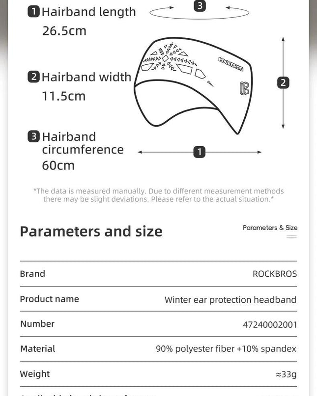 ROCKBROS Outdoor Cycling Headband Ear Warmer Men Winter Cycling Workout Windproof Double Layer Warm Earmuffs Headwear Sweatband