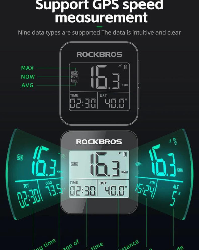 ROCKBROS Bike Computer GPS Speedometer Road Bike MTB Waterproof Automatic Digital Stopwatch Cycling Odometer Cycling Computer