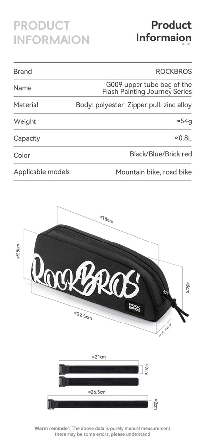 ROCKBROS Waterproof Bicycle Top Tube Bag Lightweight Bike Frame Pack Durable Cycling Storage Bag for Mountain and Road Bikes