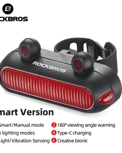 ROCKBROS Bike Rear Light IPX6 Bike Taillight LED Type-C Charging 5Modes Safety Warning Cycling Smart Taillight Rear Bicycle Lamp