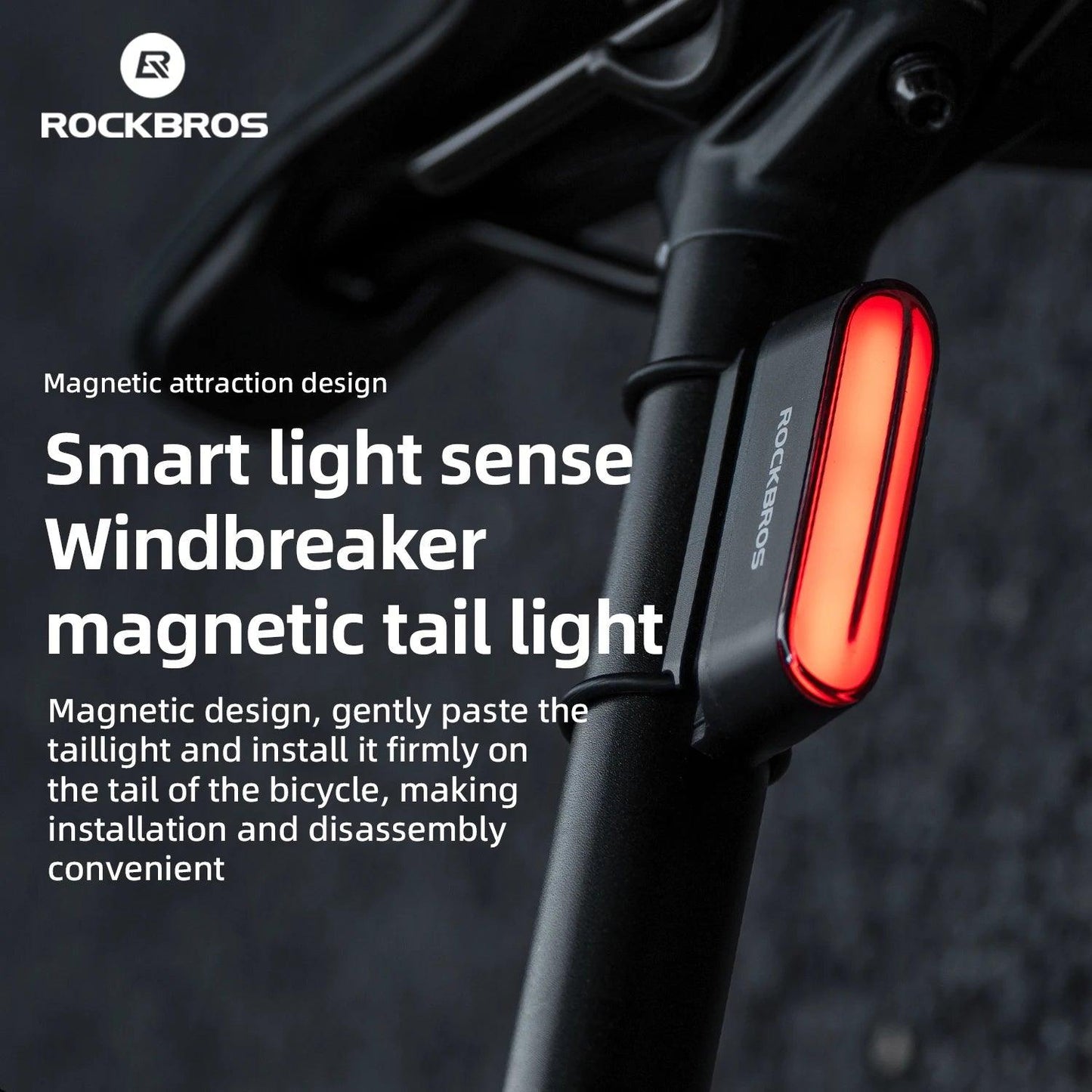 ROCKBROS Magnetic Bike Tail Light Type-C 7 modes Rechargeable LED Bicycle Rear Light for Night Riding Intelligent Brake Sensor