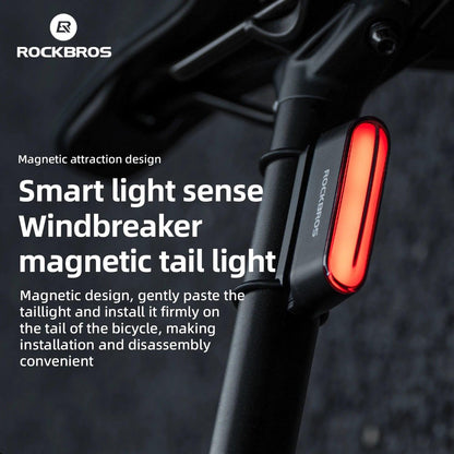 ROCKBROS Magnetic Bike Tail Light Type-C 7 modes Rechargeable LED Bicycle Rear Light for Night Riding Intelligent Brake Sensor