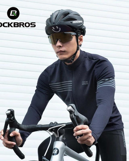 ROCKBROS Winter Cycling Jacket Warm Long Sleeves Top Riding Clothing Tight Reflective Logo Men's Cycling Jersey Profession Cloth