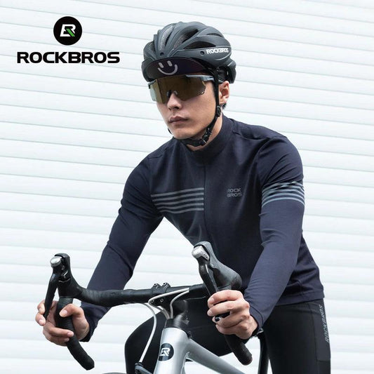 ROCKBROS Winter Cycling Jacket Warm Long Sleeves Top Riding Clothing Tight Reflective Logo Men's Cycling Jersey Profession Cloth