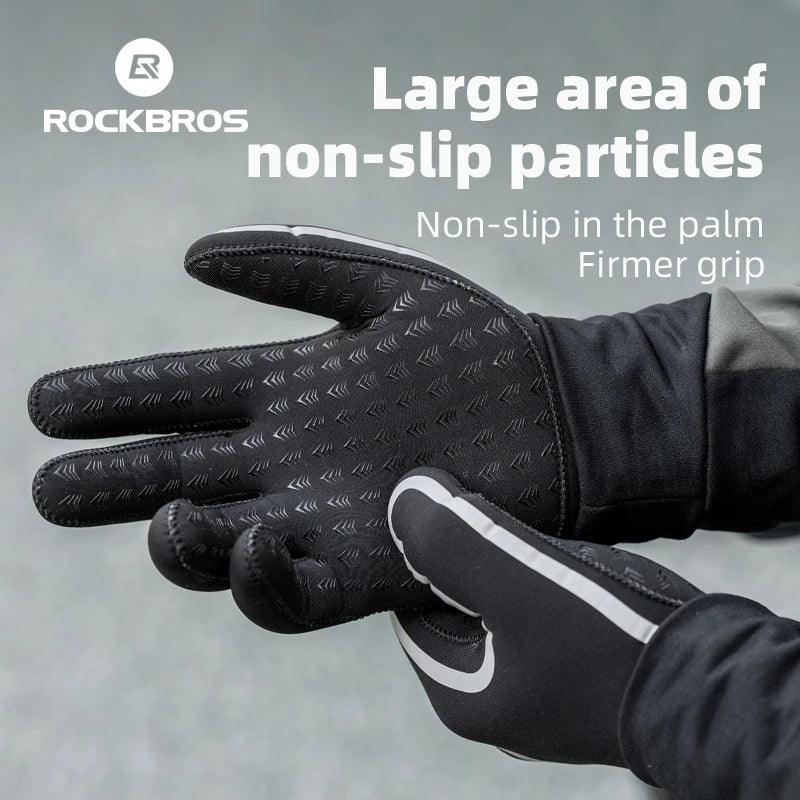 ROCKBROS Winter Warm Gloves Windproof Waterproof Bicycle Sports Mitten Warm Fleece Gloves Non-slip Motorcycle Ski Riding Gloves