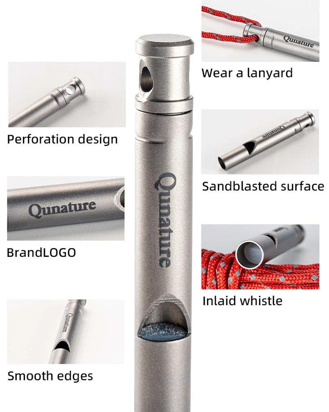 Qunature Portable Whistle Backpack Camping Hiking Survival Whistle Outdoors Tools Pure Titanium Whistle 1pcs Emergency Gear