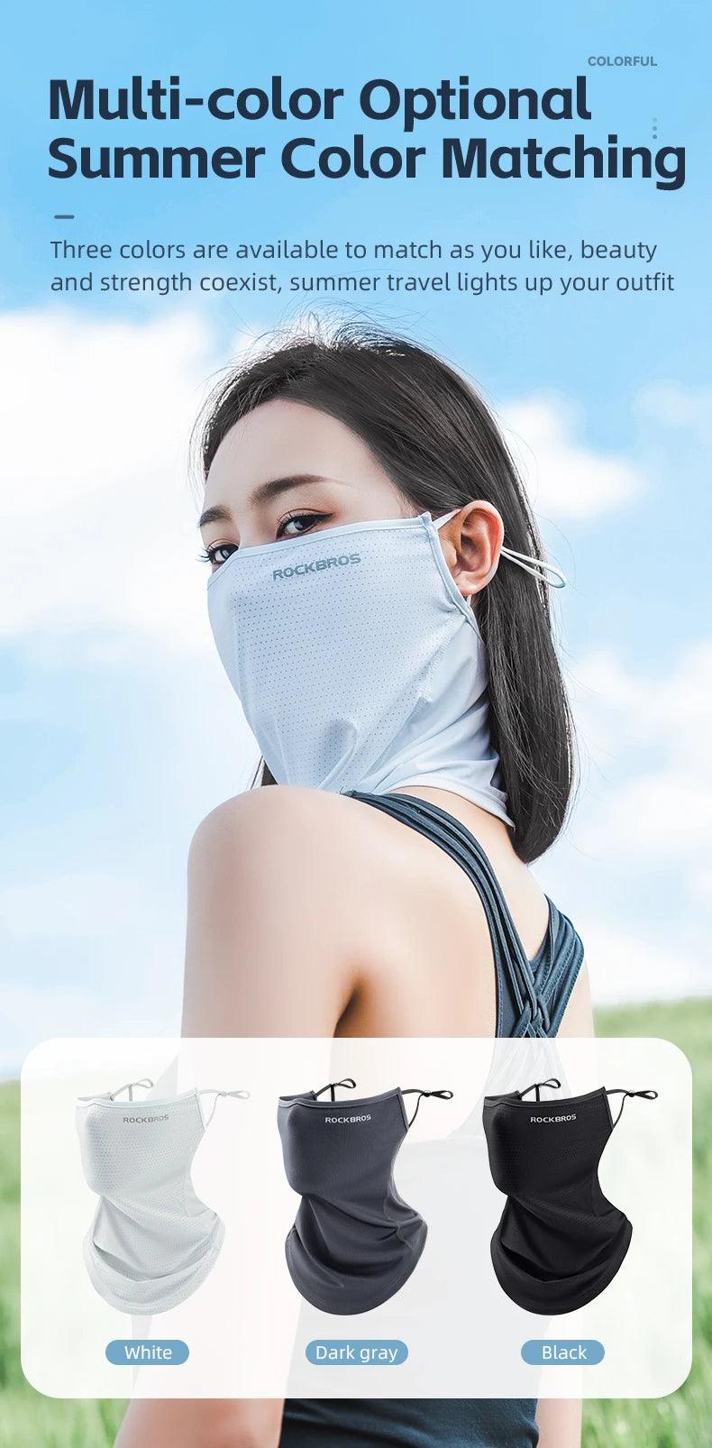 ROCKBROS Summer Ice Silk Mask Anti-UV Quick-drying Face Cover Sunscreen Bandana Breathable Neck Protection Hanging Ear Scarf