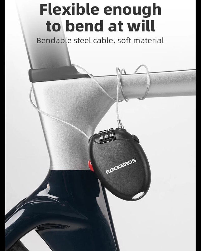 ROCKBROS Bicycle Lock Anti-theft Portable Lightweight 3-Digit Password Cable Lock Helmet Lock Chain Backpack Bike Accessories