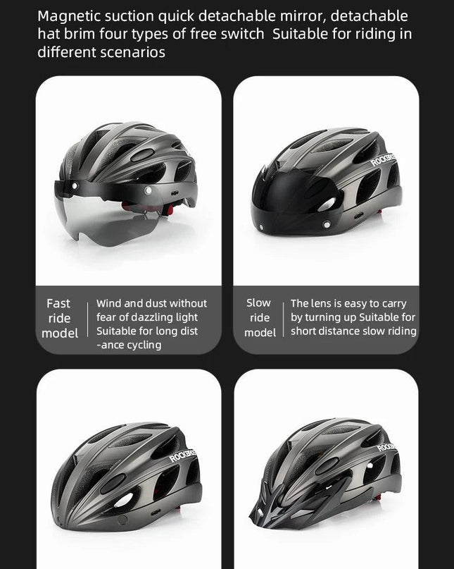 ROCKBROS Bicycle Helmet Men EPS Integrally-molded Breathable Cycling Helmet Men Women Goggles Lens Aero MTB Road Bike Helmet