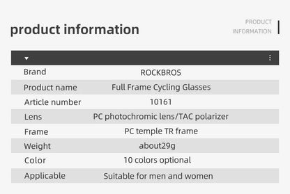 ROCKBROS Cycling Glasses Men Women Photochromic Outdoor Sport Hiking Eyewear Polarized Sunglasses Inner Frame  Bicycle Glasses