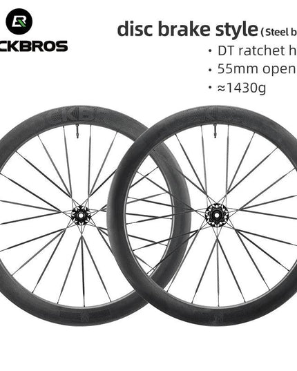 ROCKBROS Carbon Bicycle Wheelset 38mm 55mm Wheel Tubeless Clincher Tires Cycling Wheel Set Road Bike Steel Ball/Ceramic Peilin