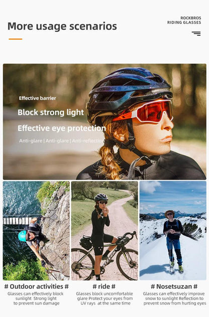 ROCKBROS Cycling Glasses Men Women Photochromic Outdoor Sport Hiking Eyewear Polarized Sunglasses Inner Frame  Bicycle Glasses