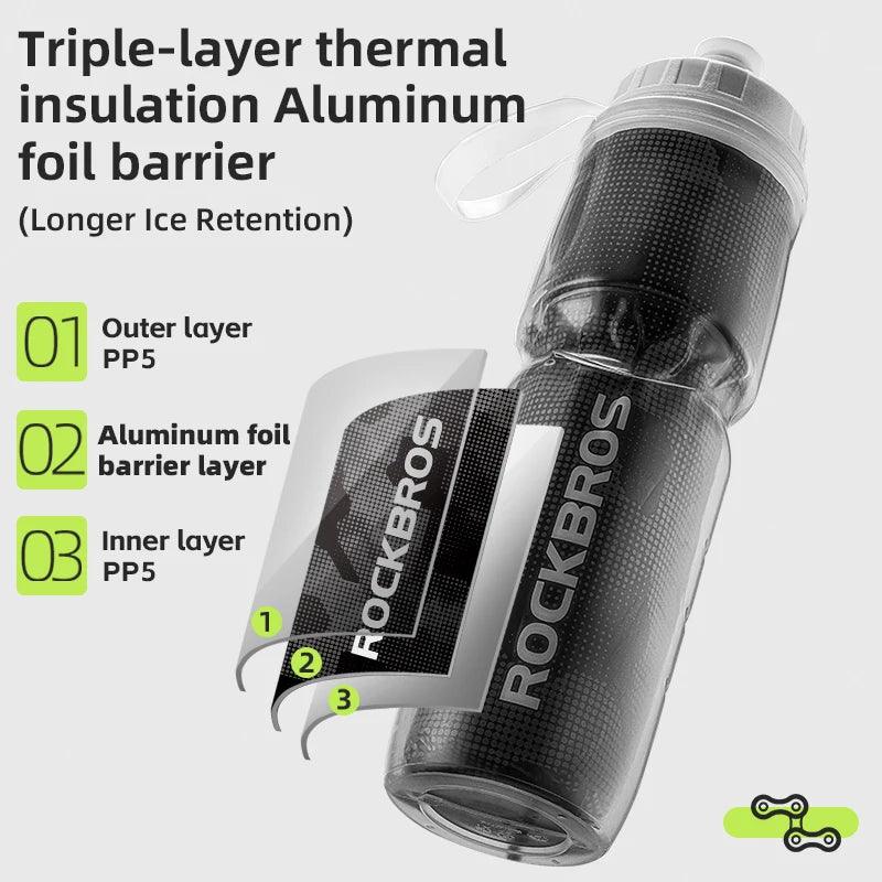 ROCKBROS Cycling Insulated Water Bottle 750ml PP5 Material Outdoor Sports Fitness Running Riding Camping Hiking Portable Kettle