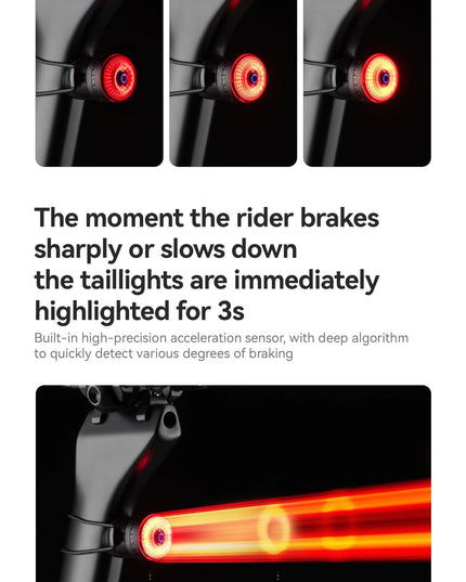 ROCKBROS Bicycle  Bar End Light Rear Light IPX6 Bike Lamp 5 modes Intelligent Brake Sensor Safety Light for Night Riding