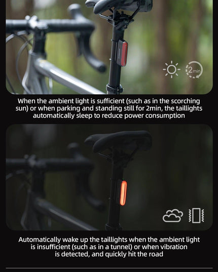 ROCKBROS Magnetic Bike Tail Light Type-C 7 modes Rechargeable LED Bicycle Rear Light for Night Riding Intelligent Brake Sensor