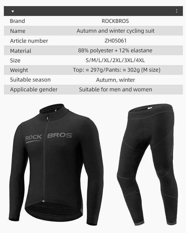 ROCKBROS Cycling Jersey Set Winter Spring Jacket Bibs Pants Long Sleeve MTB Bicycle Clothing Maillot Thermal Fleece Wear Suit