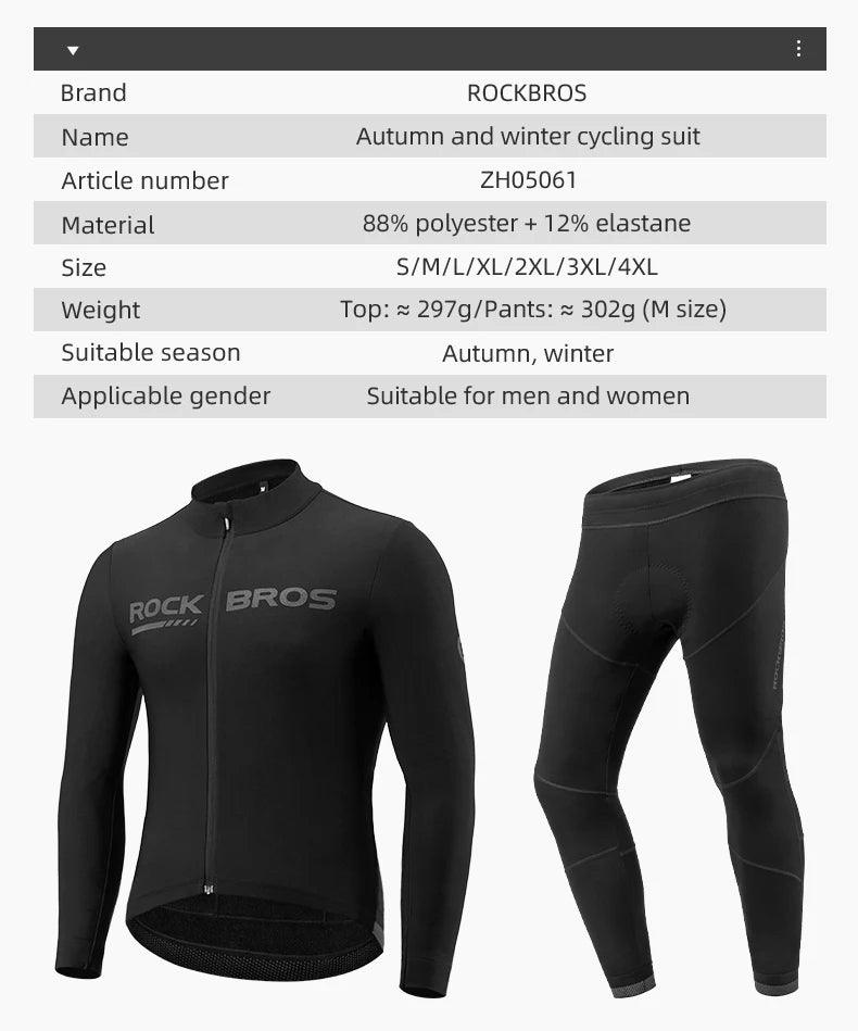 ROCKBROS Cycling Jersey Set Winter Spring Jacket Bibs Pants Long Sleeve MTB Bicycle Clothing Maillot Thermal Fleece Wear Suit