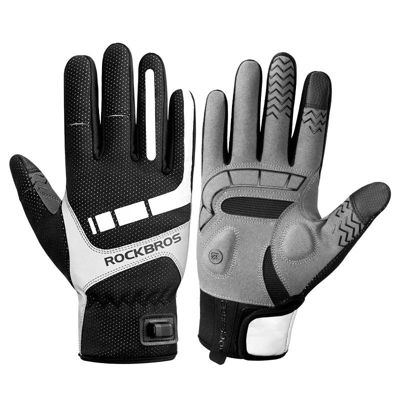 ROCKBROS Warm Bicycle Women Men's Gloves Winter SBR Touch Screen USB Heated Gloves Windproof Plam Breathable Motor E-bike Gloves