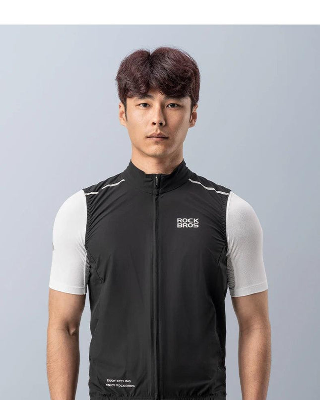 ROCKBROS Cycling Vest for Men Breathable Bicycle Clothing Outdoor Sports Windproof Running Vest Reflective Quick Dry Jersey