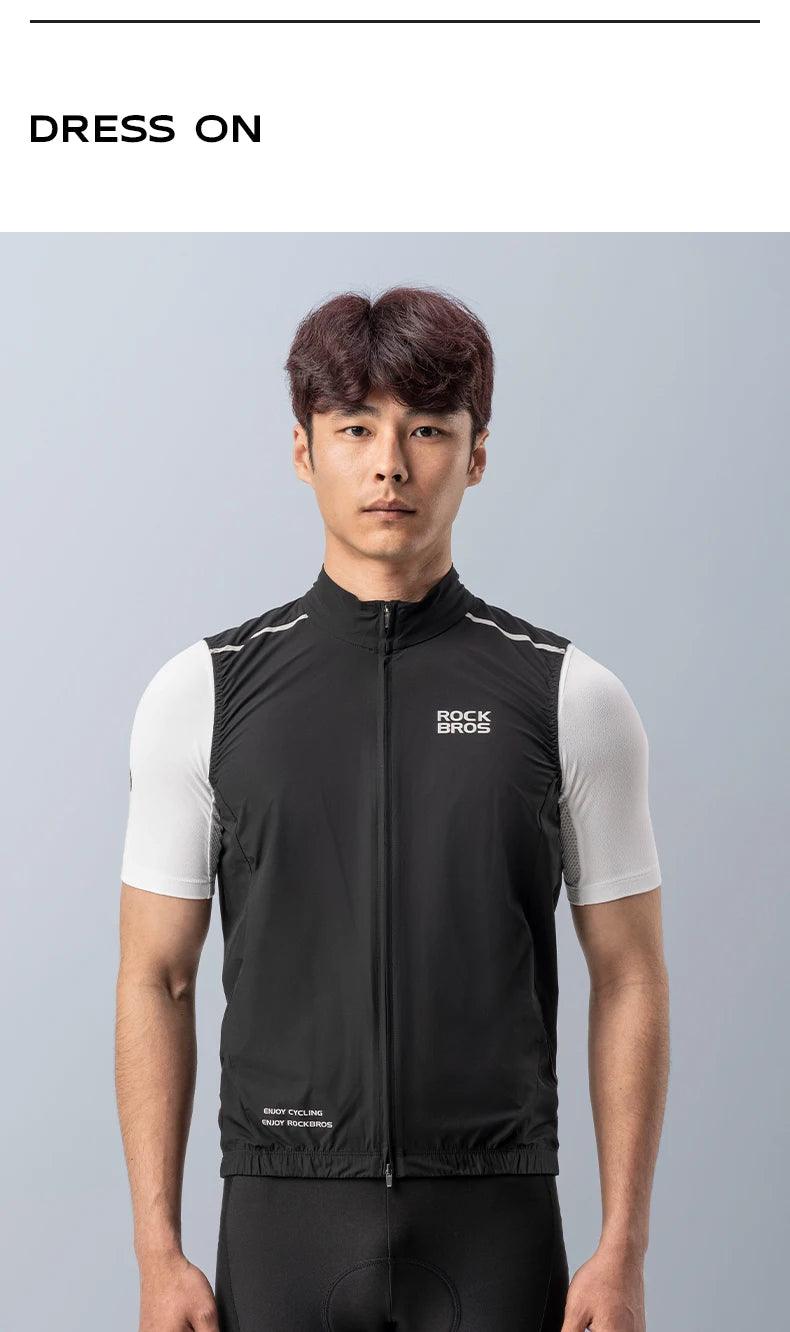 ROCKBROS Cycling Vest for Men Breathable Bicycle Clothing Outdoor Sports Windproof Running Vest Reflective Quick Dry Jersey