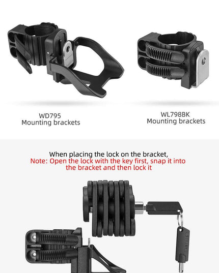ROCKBROS Bike Lock With Keys Bicycle Lock High-Security Anti-Theft Portable Cycling Chain Lock With Mount Bracket Accessories