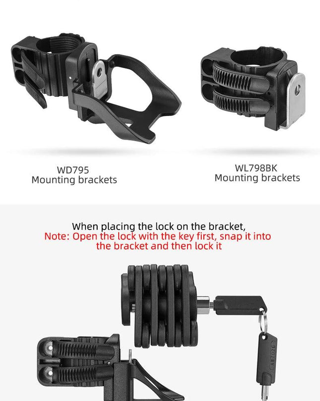 ROCKBROS Bike Lock With Keys Bicycle Lock High-Security Anti-Theft Portable Cycling Chain Lock With Mount Bracket Accessories