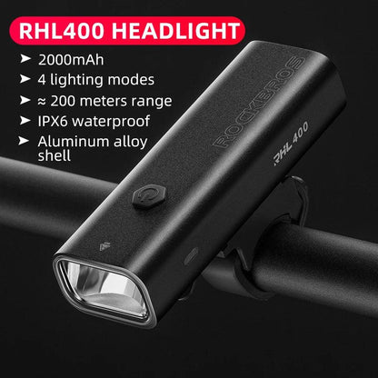 ROCKBROS Bike Light Type-C Charging Front Lamp Headlight Ultralight Flashlight Bicycle Light 200/400/600/800/1000/1500/3000LM