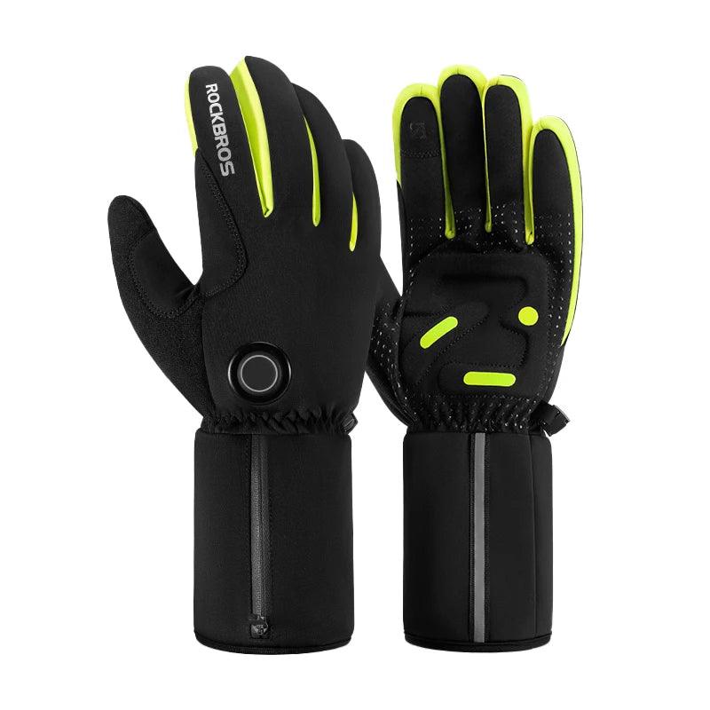 ROCKBROS Warm Heating Gloves Cycling Electric Heating Gloves Intelligent Sensing Winter Thermal Ski Long Glove Type-C charging